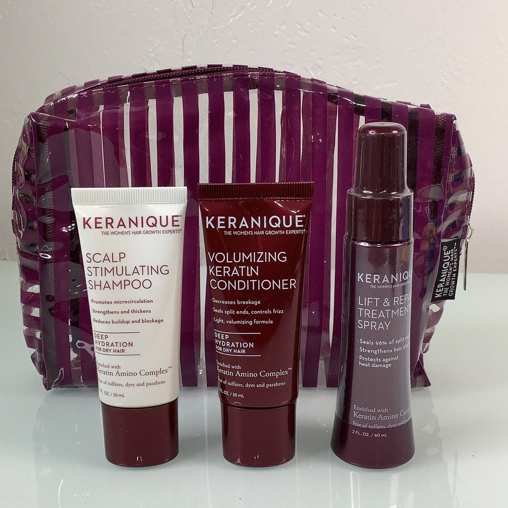 Keranique Shampoo Conditioner Lift & Repair treatment spray in cosmetic case NEW